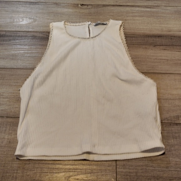 ZARA White High Neck Ribbed Crop Tank Top - Size L - Lagonlook Summer Fairy - Picture 10 of 14